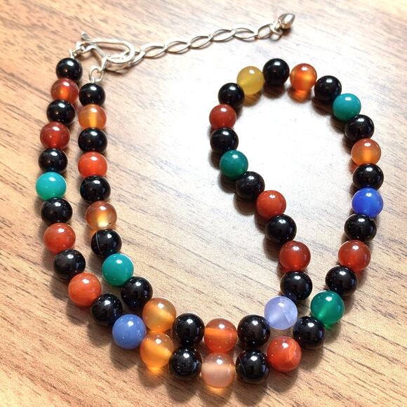 Signed DTR Jay King Sterling Silver Colorful Gemstone Chalcedony Beaded Necklace - Picture 14 of 16